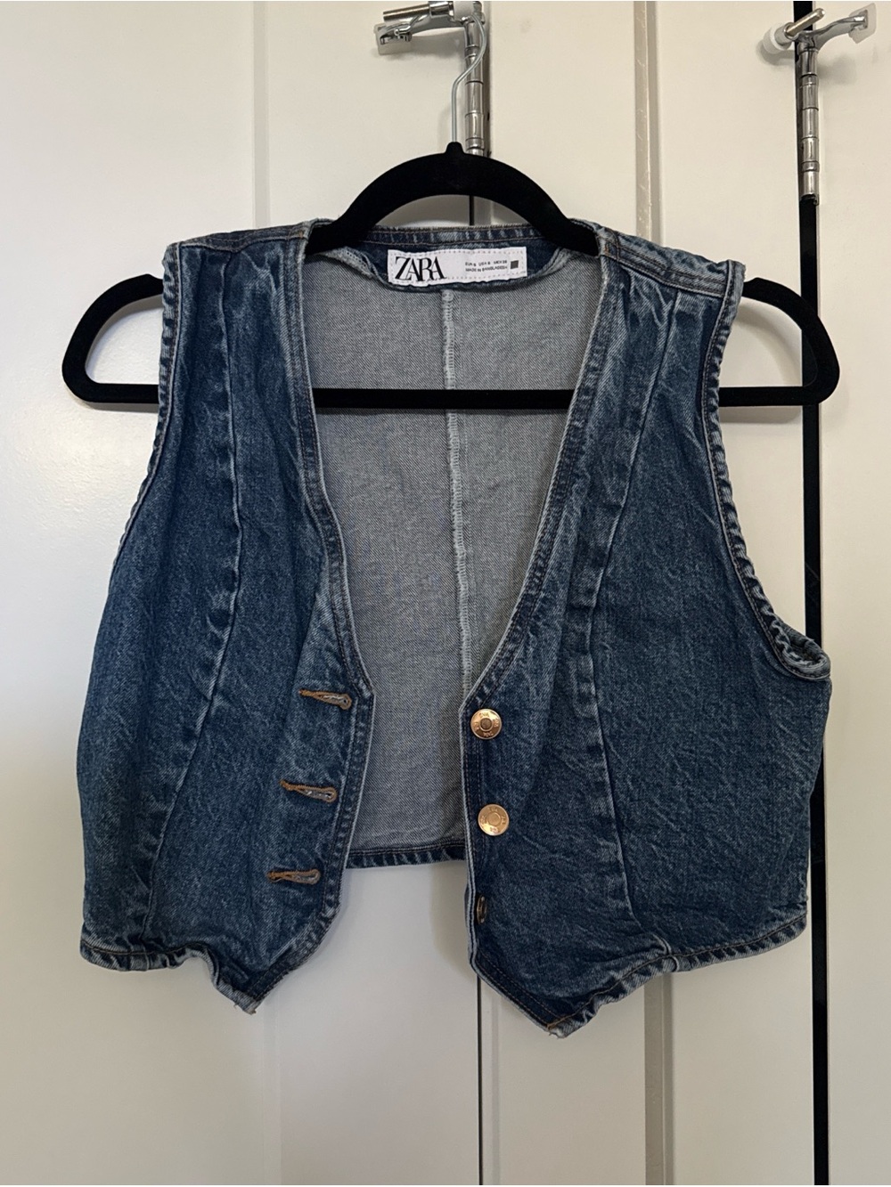 ZARA Light Blue Denim Top with Contrast Stitching